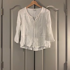 AEO white 3/4 sleeve flower cutout blouse size M